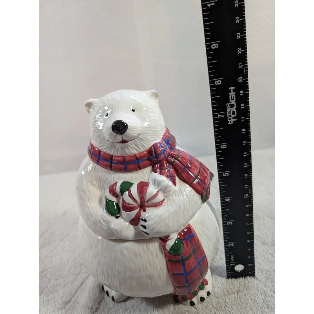 Vintage Pfaltzgraff Snow Bear Cookie Jar 8” Polar Bear Winter Pottery Candy Jar